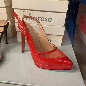 Helena Platform Stiletto High Heel Closed Toe Pumps in Red Patent